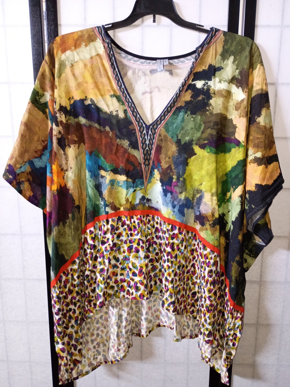 Blank London Boho Mixed Print V-Neck Tunic Top Caftan Batwing Sleeve High Low